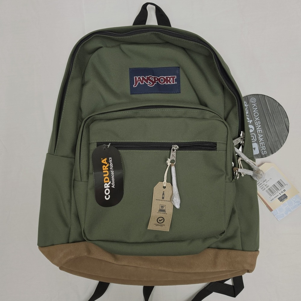 JanSport Right Pack Backpack Premium Cordura Fabric Suede Bottom Cargo Green